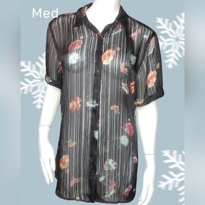 Zara Black Floral Slim Fit Shirt Medium